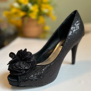 White House l Black Market  … Black Peep-toe Sequined Pumps